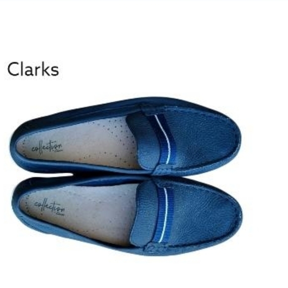 Clarks Leather Dameo Vine Navy Blue Driver Moccasin Loafer Flat Shoe Women 10 - Picture 2 of 9